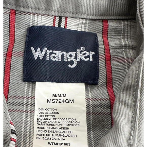 Vintage Wrangler Brushpopper Shirt Mens M Plaid Pearl Snap Western Cowboy Gray - Picture 6 of 7
